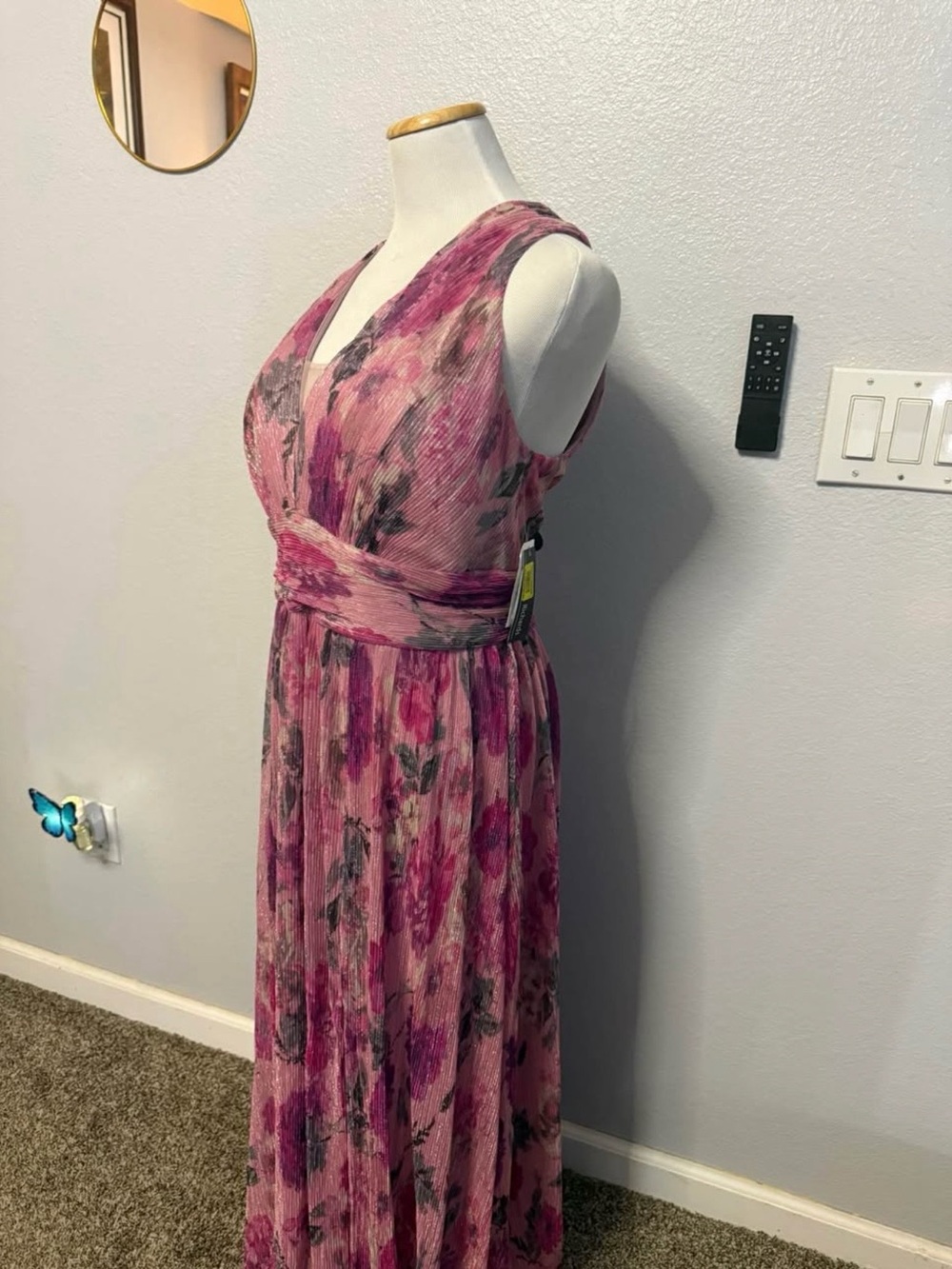 R&M Richards Pink Floral Sleeveless Wrap Maxi Dress - Picture 2 of 4
